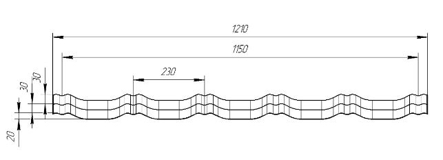 Чертеж металлочерепицы Kvinta plus